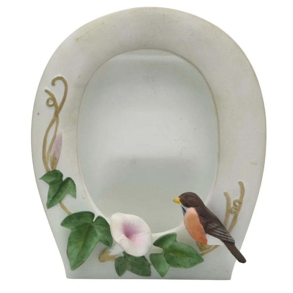 Vintage Otagiri Japan Bird Flower Porcelain Oval Picture Frame